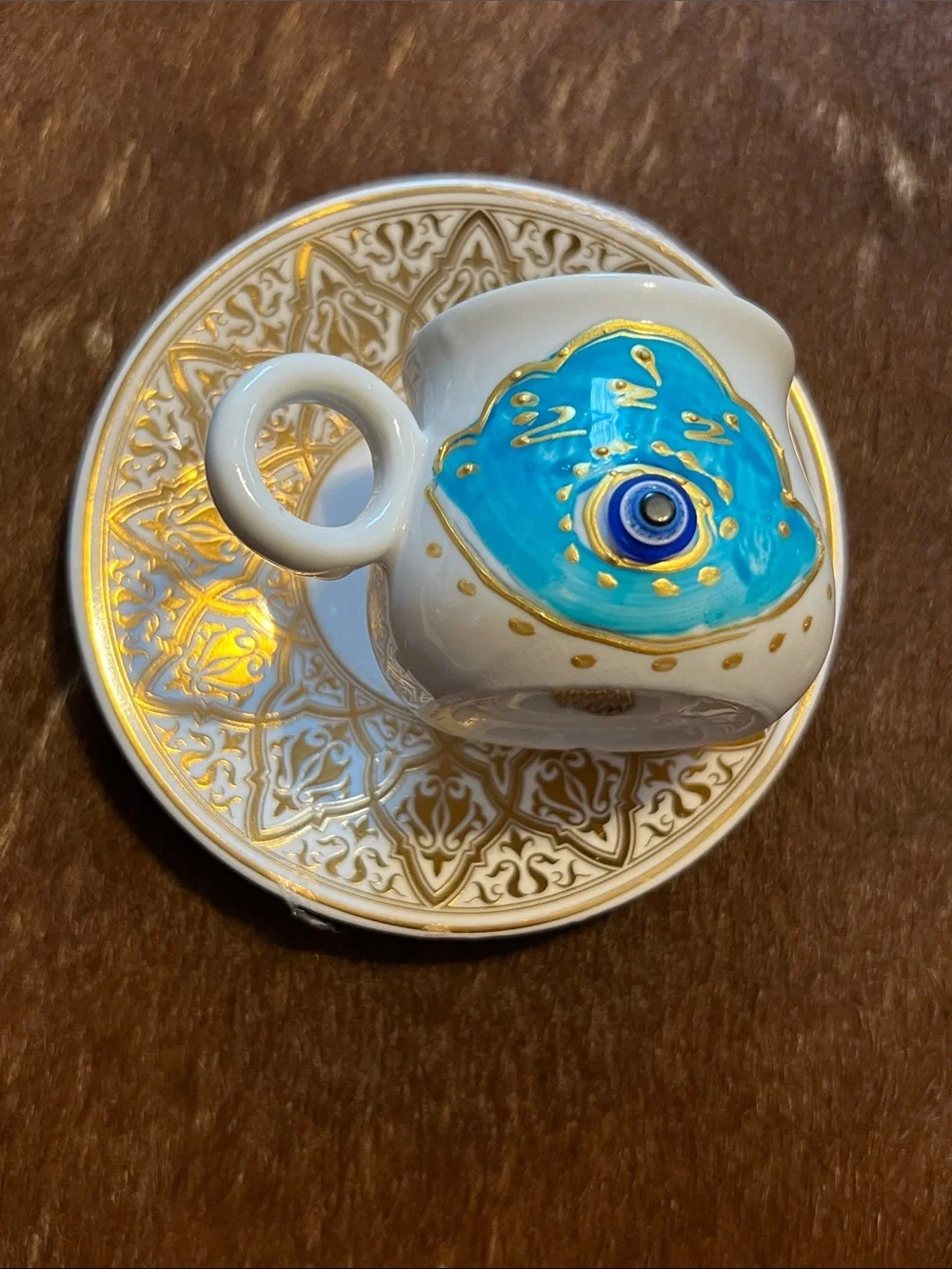 Decorative Blue Evil Eye Espresso Cup and Saucer Set - 9pc